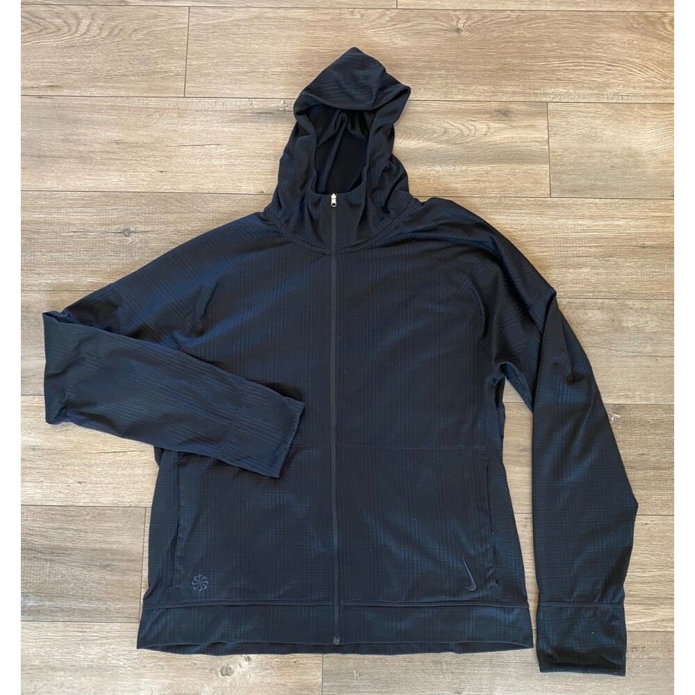 Nike Yoga Dri-FIT Full Zip Hoodie Mens L Woven Black Long Sleeve FB7778-010